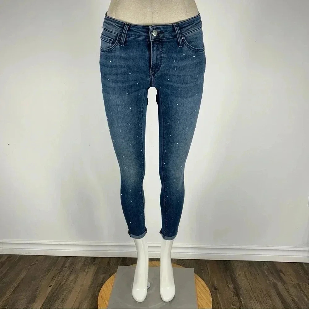 Mavi Lexy Mid Rise Super Skinny Jeans 25 Crystal Embellished Blue Denim🤎